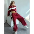 thumbnail image 5 of Women'S 2 Piece Lounge Outfits Zip Up Sweat Set Contrast Striped Wide Leg Jogging Pants Travel Track Suit Red M, 5 of 9