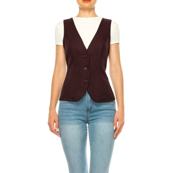 Women's Dressy Casual Racerback Vest Three Button Tuxedo Suit Waistcoat
