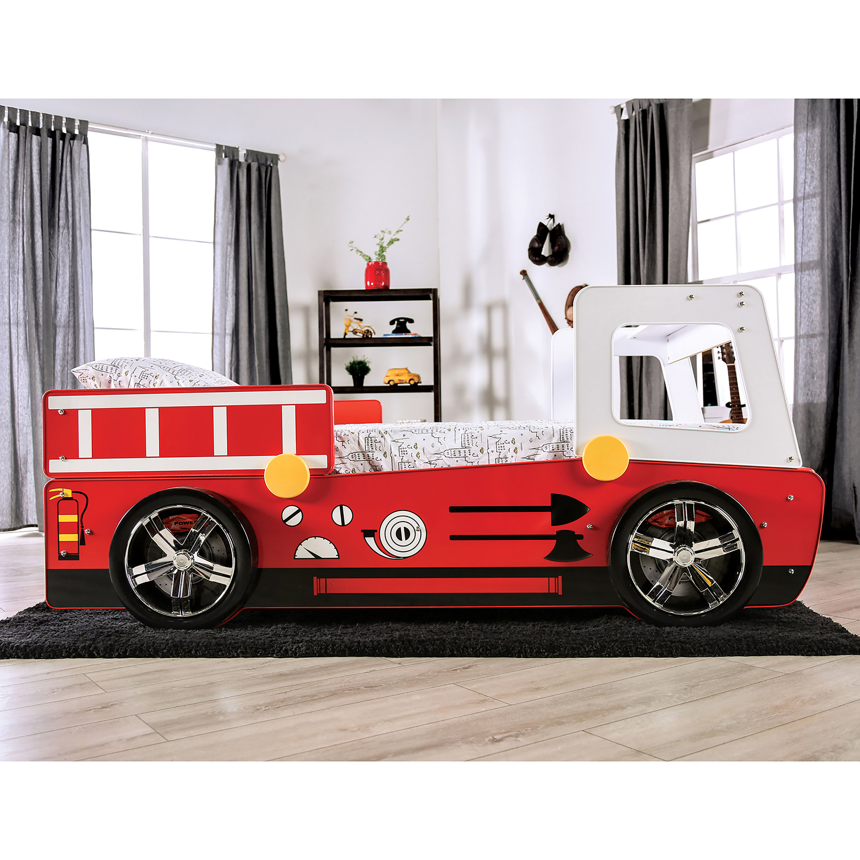 Furniture of America Marshal Kids Wood Twin Fire Truck Bed