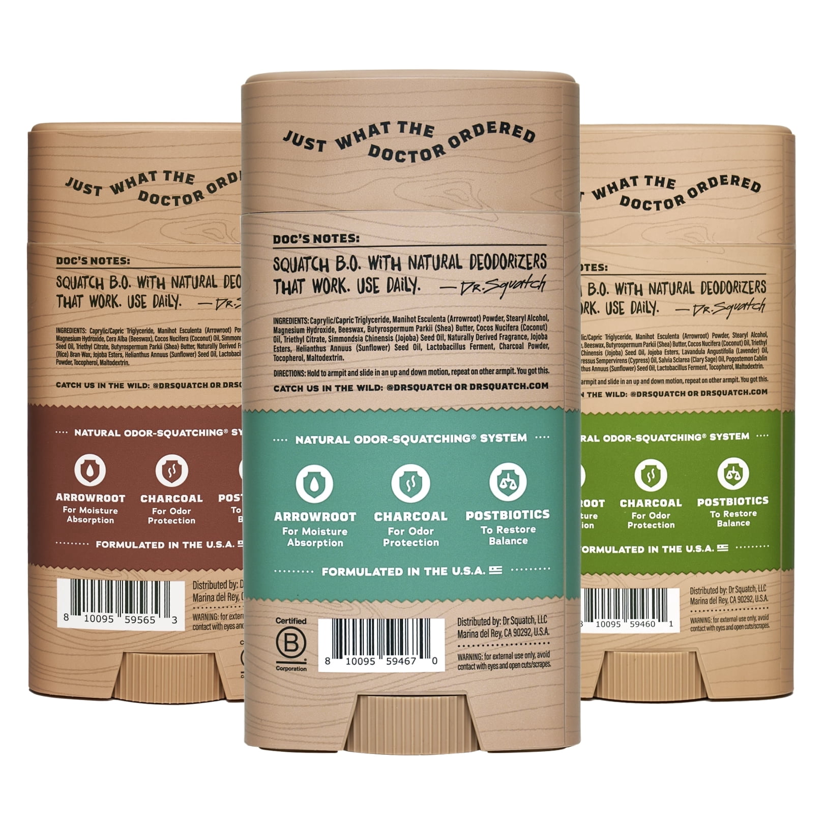 Dr. Squatch Mens Aluminum Free Deodorant Set, Natural Deodorant for Men, Maverick Musk + Alpine Sage + Rainforest Rapids, 2.65 oz, 3 Pack