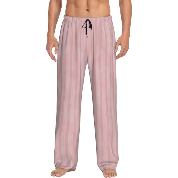 Fotbe Pink Stripes Pantalones de Pijama para Hombre, Pantalones de Dormir, Pantalones de Casa con Cintura Ajustable y Bolsillos-Small