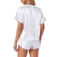 thumbnail image 3 of Conjunto de pijama de satén para mujer INSPIRE CHIC, camiseta de manga corta tipo pulóver con pantalones cortos, ropa de dormir, L blanca, 3 of 6
