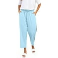 thumbnail image 3 of Gmluru Women's Wide Leg Pants Solid-Color Elastic Belt Pocket Side Cutout(Capre Pants) Trousers Business Work Casual Pants Blue S-2XL, 3 of 9