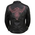 thumbnail image 4 of Milwaukee Leather MLL2570 Women's 'Phoenix Embroidered' Black and Fuchsia Pink Leather Motorcycle Jacket X-Small, 4 of 7