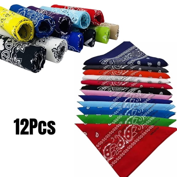 Assorted Colors Paisley Cowboy Bandanas 12 Pack 22 inch Thick Cotton Kerchiefs for Men Women Mixed color
