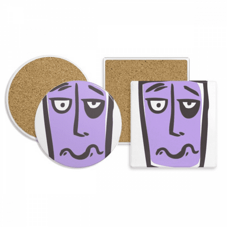 

Sing Face Sketch Happy Coaster Cup Mug Holder Absorbent Stone Cork Base Set