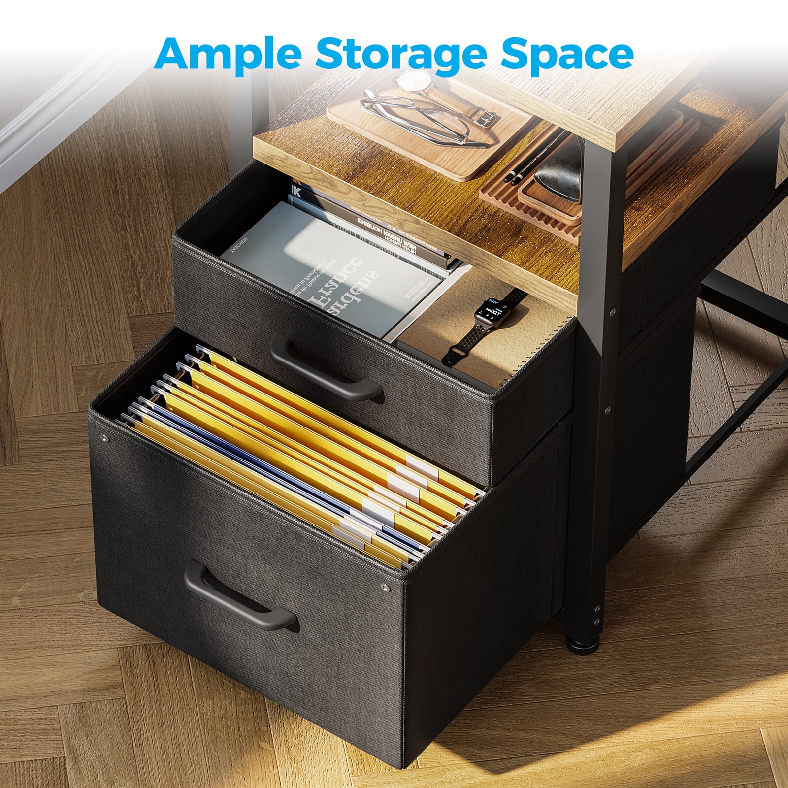 Casacomoda 55 inch Computer Desk with 5 Drawers and File Cabinet for Storage, Office Desk with Storage Shelf & Power Outlets, Home Office Desks, Vintage