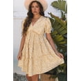 thumbnail image 5 of Women's Yellow Floral Short Sleeve V Neck Frilly Tiered Mini Dress - Perfect for Summer Occasions | [ZhiHiMeRi] | (US 12-14)L, 5 of 12