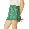 thumbnail image 4 of REFINED ATTIRE Juniors Floral Printed Lace Trim Elastic Waist Shorts, 4 of 6