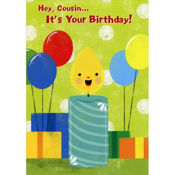 Designer Greetings Large Single Candle with Happy Face Juvenile Birthday Card for Young Cousin