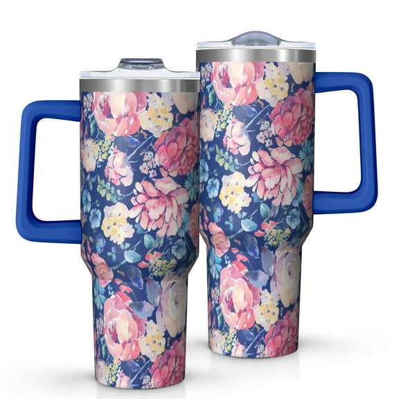OBREWU Pioneer Flower Tumbler with Handle and Lid,Pioneer Flower 40oz Double Wall Vacuum Insulated Tumbler,Cups Gift for Women and Men