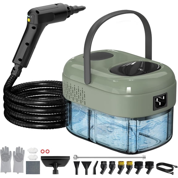 2500W Handheld Steam Cleaner, 3-Level Adjustable Steam Cleaner for  with 21 Accessories, Multipurpose Portable Steamer Cleaning for ,Floor,Furniture,Tile,Grout,Couch, Heat-Up (Green)