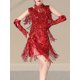 thumbnail image 4 of Vestido De Tirantes Vestido ceñido al cuerpo con borlas Traje de club nocturno sin mangas ajustado para mujer (Rojo M) Kuymtek para Mujer Rojo T M, 4 of 6