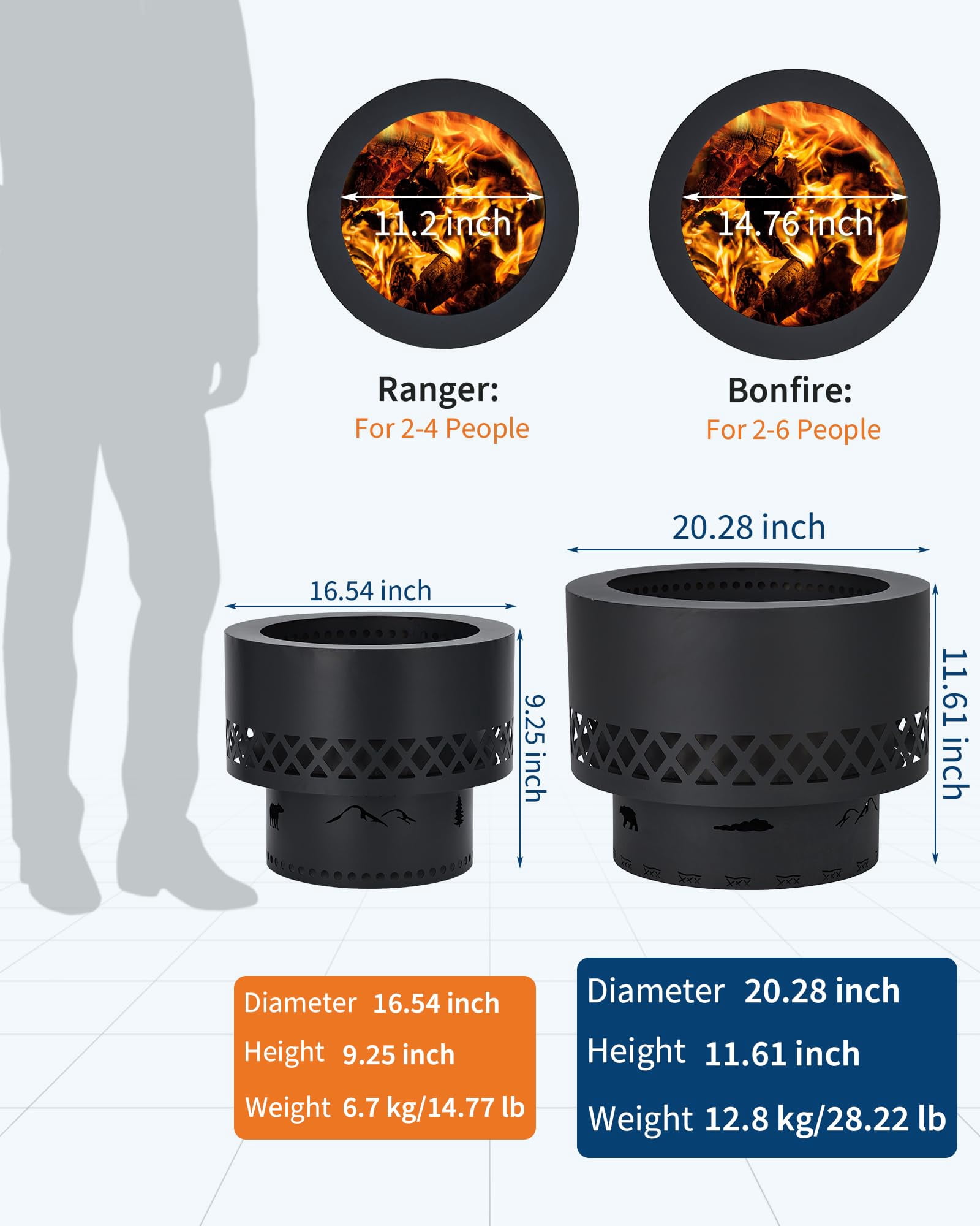 20 Inch Smokeless Fire Pit for Outside, Portable Outdoor Wood Burning Steel Fireplace with Removable Ash Pan & Waterproof Carry Bag, Small Fire Pit for Patio, Camping, Bonfire (2-8 People)