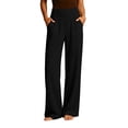 thumbnail image 2 of Women's High Waist Wide Leg Pants,Soft Flowy Trousers with Side Pockets,Black,Women's Capri XS, 2 of 9