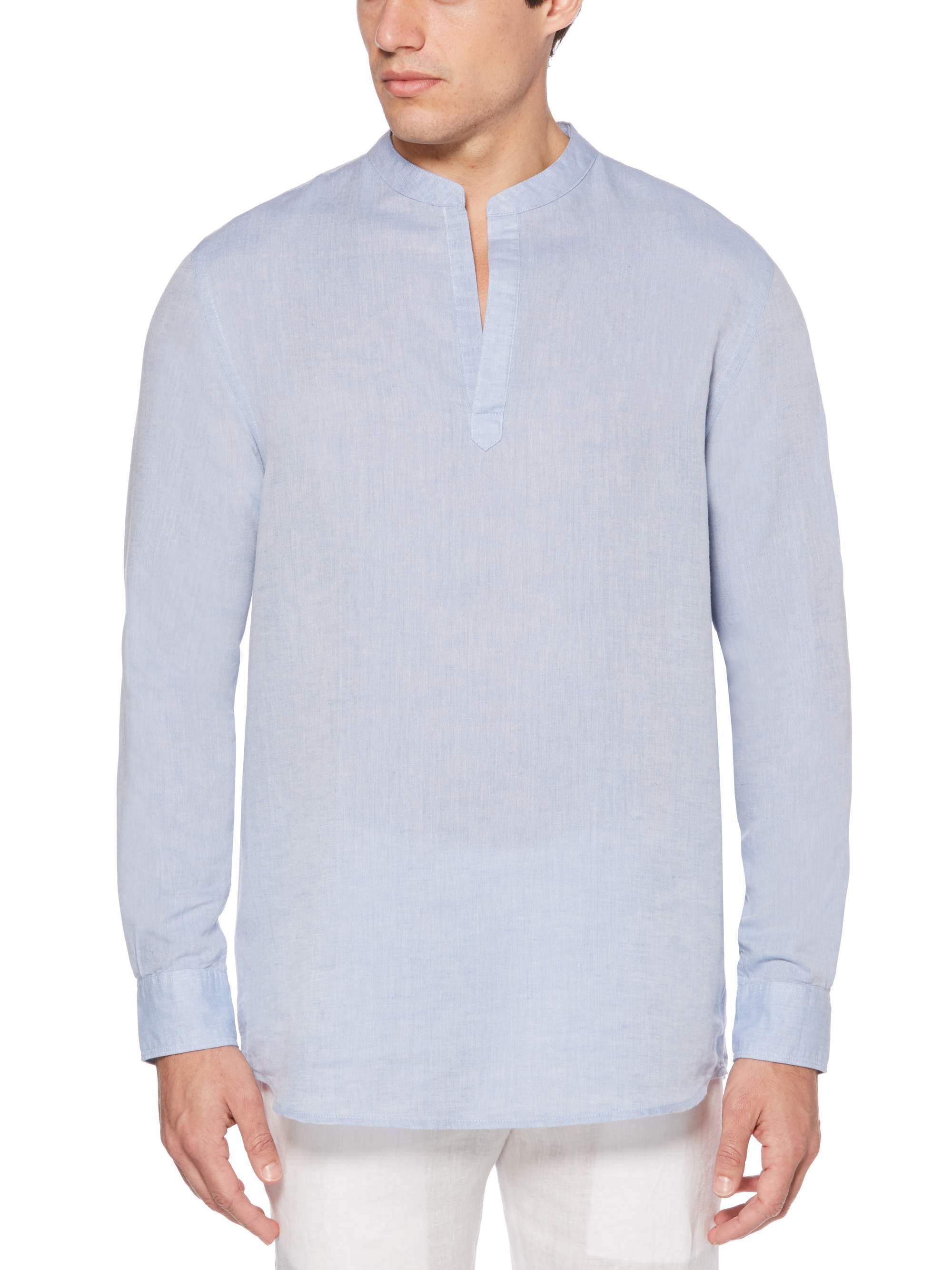Long-Sleeve Solid Linen Cotton Popover Shirt - Walmart.com