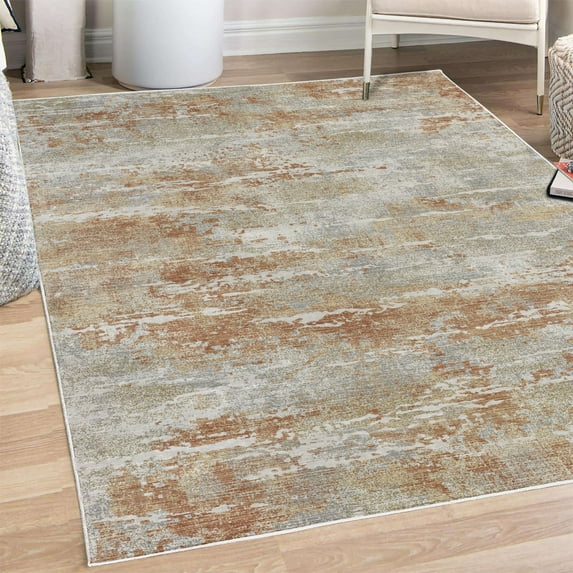 Modern Decorative Rug, Contemporary Themed Design Grunge Tones of Abstract Weathered Shapes, Quality Carpet for Bedroom Dorm and Living Room, 6 Sizes, Pale Khaki Rust Eggshell, by Ambesonne
