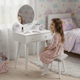 thumbnail image 3 of TLSUNNY Kids Vanity Table and Stool Set, Toddler Wooden Makeup Desk with Mirror, Drawers, Shelves, for Girls Age 3+, 3 of 9