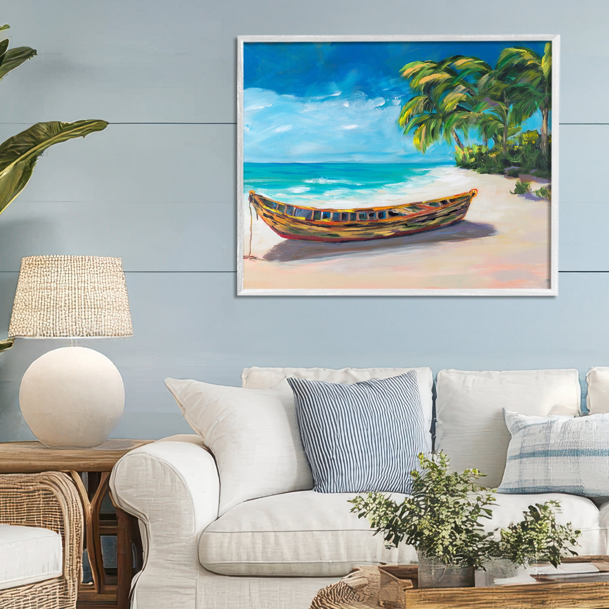 Stupell Industries Boat on Lost Island White Framed Giclee Art, design by Julie DeRice