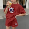 thumbnail image 5 of Zynoxe Girls and Boys 2-Piece Outfit Sets Casual Round Neck Short Sleeve 4th of July Tops and Shorts Soft Breathable Loose Summer Outfits Red1 14 Years, 5 of 6