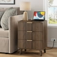 thumbnail image 3 of GIKPAL Night Stands for Bedroom, Modern Bedside Table with 3 Drawers & Charging Station,Fluted Panel End Tables for Bedroom & Living Room, Walnut, 3 of 10