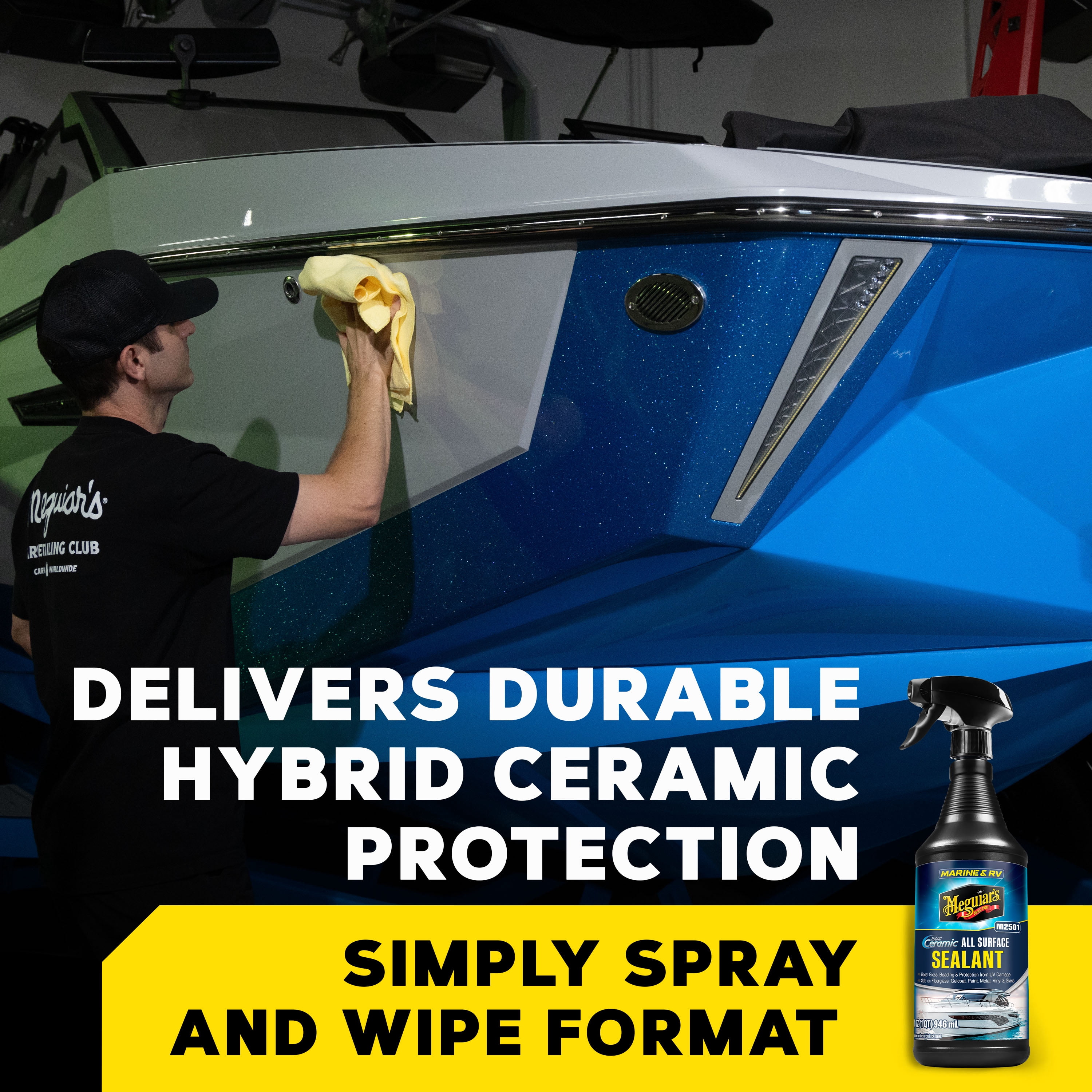 Meguiar's Marine & RV Hybrid Ceramic All Surface Sealant - Fiberglass & Gel Coat Sealant that Boosts Gloss, Beading & Protection from UV Damage - Easy to Apply and Wipe Off - 32 Fl Oz Spray