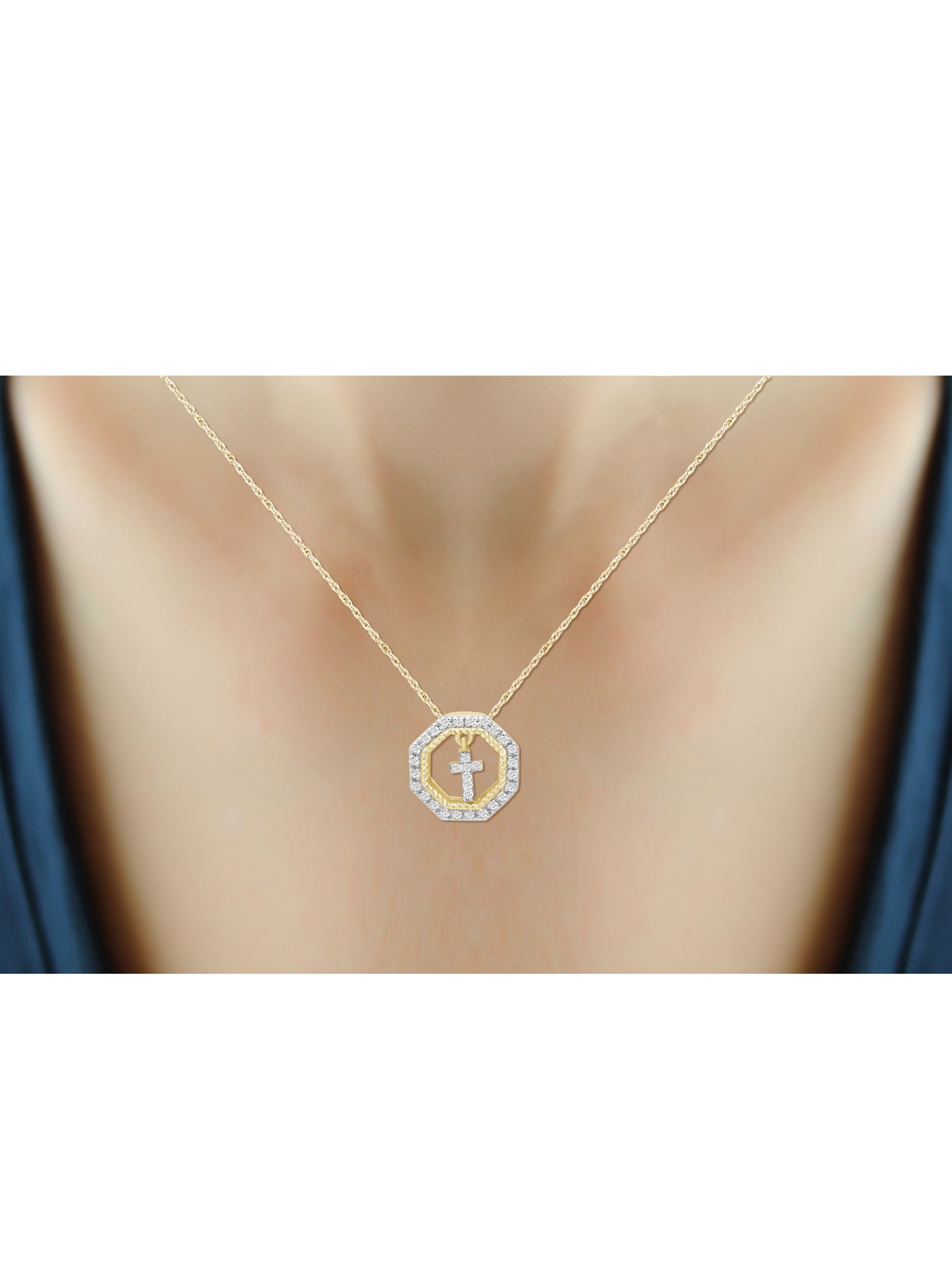 JewelersClub 14K Gold Plated Silver Accent Diamond Cross Pendant Necklace for Women White Diamonds + 18” Rope Chain Included JewelersClub 14K Gold Plated Silver