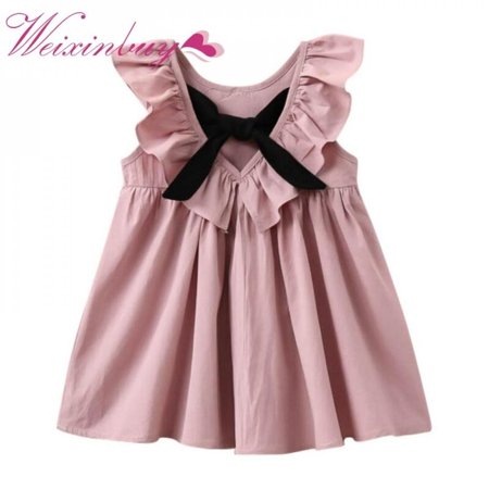 

Clearance Sale Summer New Casual Style Fashion Fly Sleeve Girls Bow Dress Girl Clothing For Children Cute Dresses