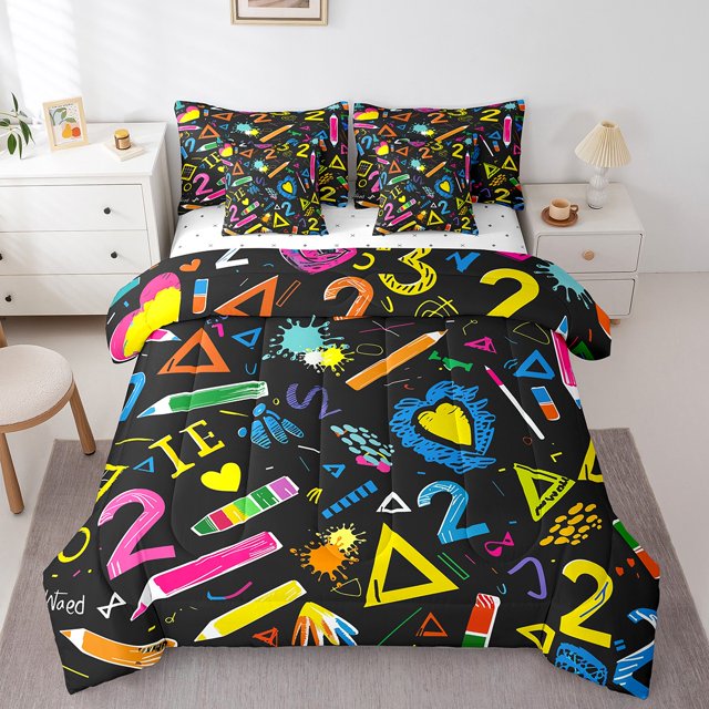 Math Bed in a Bag Full 7 Pieces,Math Equations Art Comforter Set Reversible Mathematical Formula Design,Ultra Soft & Breathable Bedding Sets with Comforter,Sheets,Pillowcases & Shams