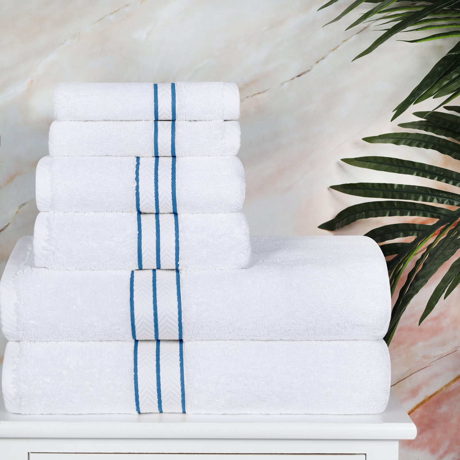 Superior 100% Turkish Cotton Plush 6-Piece Solid Highly Absorbent Towel Set, Light Blue