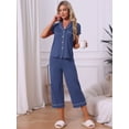 thumbnail image 2 of DARING DIVA Women's Capri Pajamas Short Sleeve Button Down Tops with Pants Set M Blue, 2 of 7