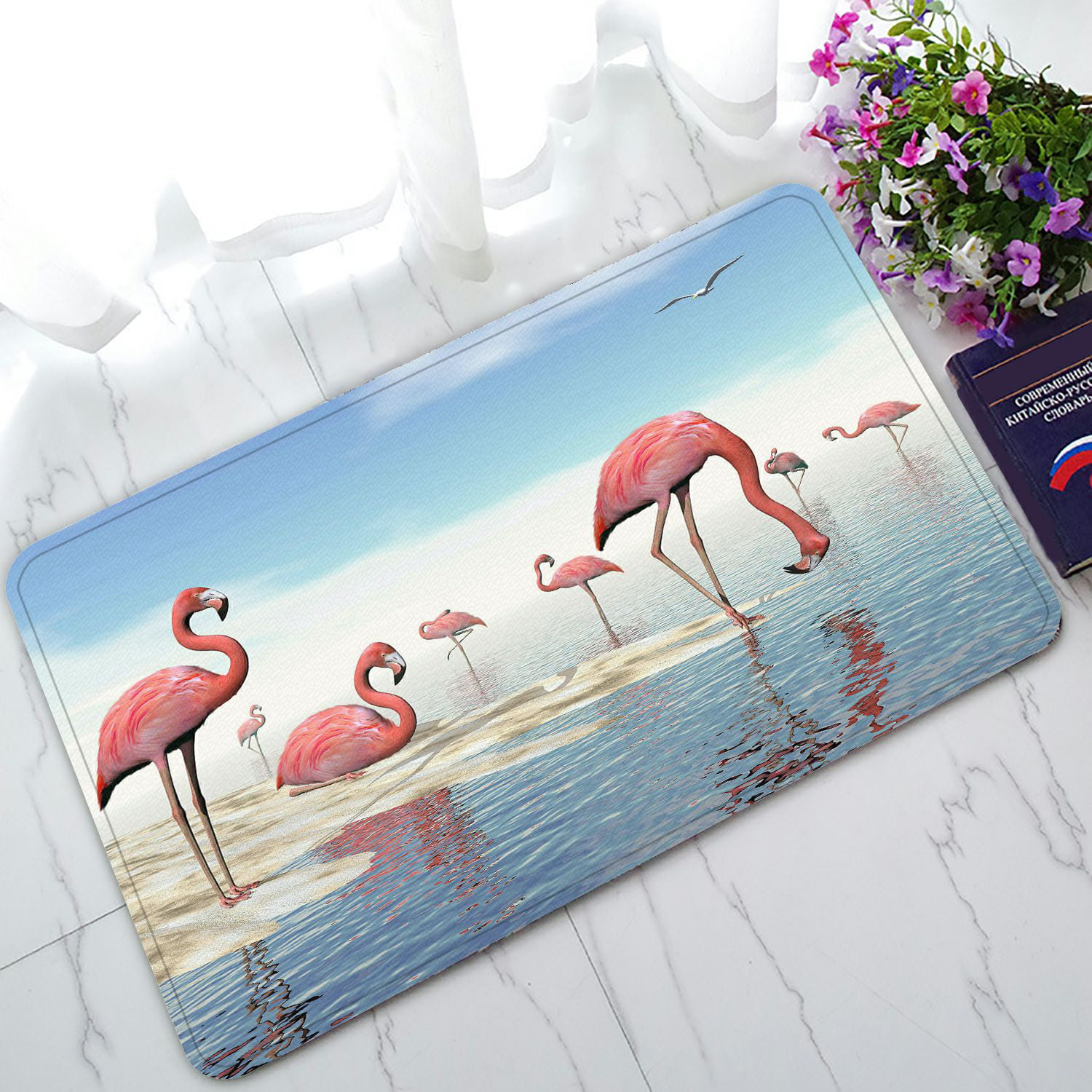 ABPHQTO Flock Of Pink Flamingos At The Beach Doormat Entrance Rug Area ...