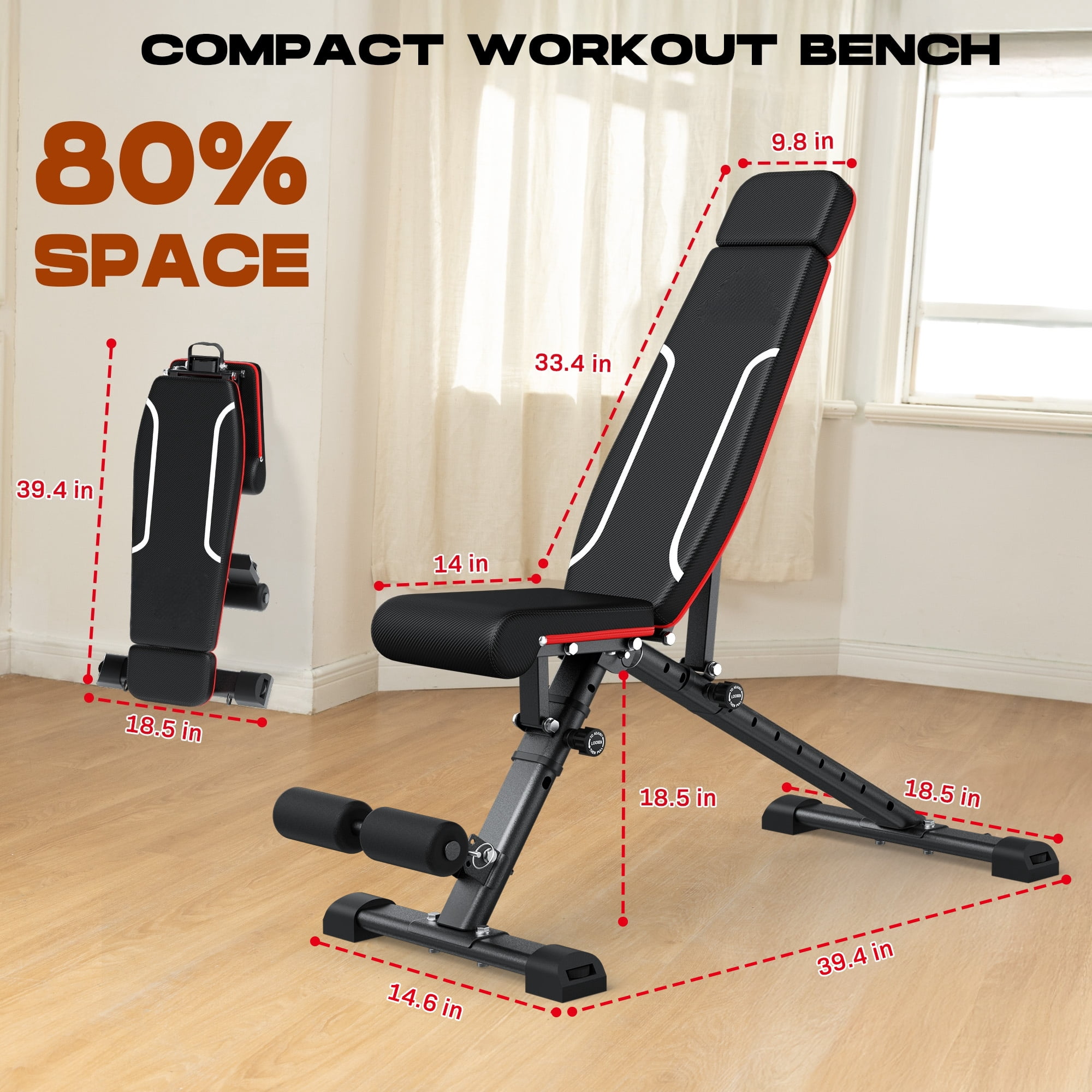 WARIOUT Folding Weight Bench, 880LB Capacity Workout Bench for Home Gym Strength Training
