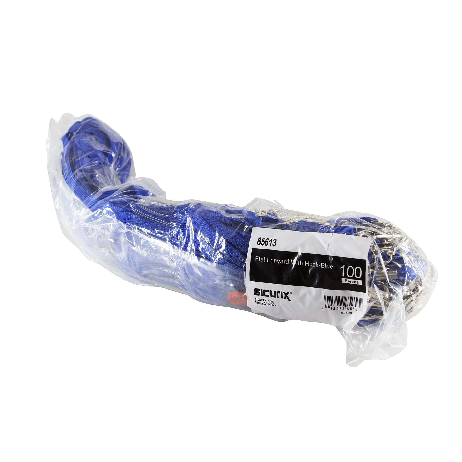 SICURIX Flat Lanyard with J Hook, Blue, Pack of 100