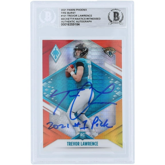 Trevor Lawrence Jacksonville Jaguars Autographed 2021 Panini Phoenix Fire Burst #101 Beckett Fanatics Witnessed Authenticated Rookie Card with "2021 #1 Pick Inscription - Fanatics Authentic Certified