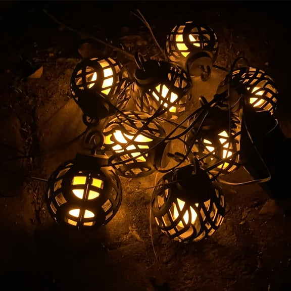 LINLIN Solar String Lights,Outdoor Waterproof Hanging 8LED Lantern Flickering Flame Lights Solar Garden Lights Decorative Globe for Garden Yard Gazebos Camping Party Holiday