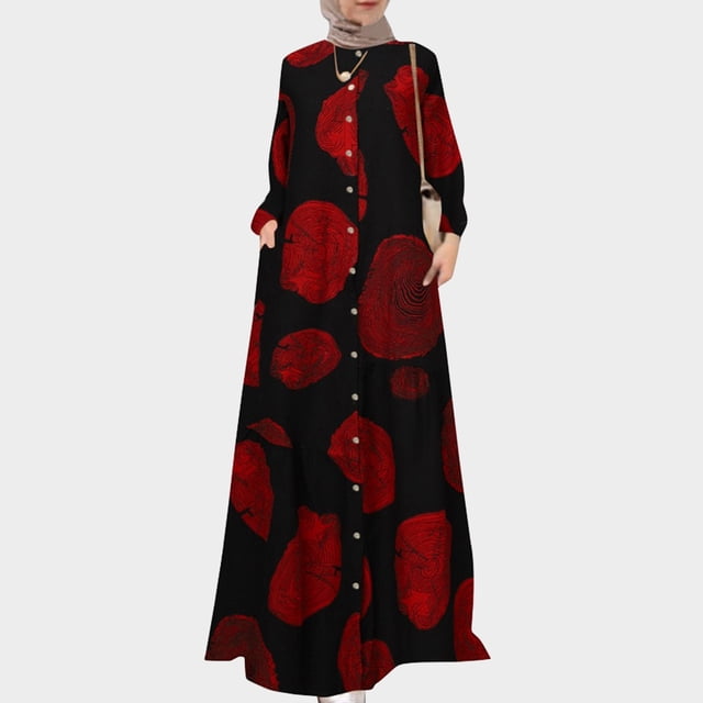 WILLBEST Robe Décontractée Abaya à Manches Longues pour Femmes, Style Ranch, Boutonnée, Tenues Dubai