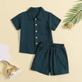 thumbnail image 4 of Toddler Baby Boys 2PCS Clothes Solid Color Cotton Linen Button Down Shirt Top And Shorts Summer Outdoor Casual Suit, 4 of 4