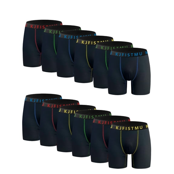 KJFISTMU Black Men's Boxer Briefs, Stretchy and Soft Men's Underwear, Pack of 12