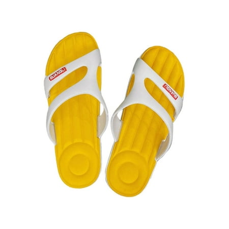 

Ritualay Women Men Slides Slip On Shower Sandal Beach Slide Sandals Non-slip Casual Shoes Unisex Summer Slippers White and Yellow 5 Woman