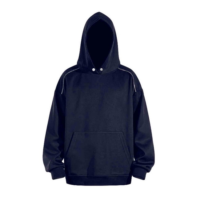Sudadera con capucha unisex para hombre y mujer, de color liso, informal, con bolsillos y botones, de manga larga, de poliéster.