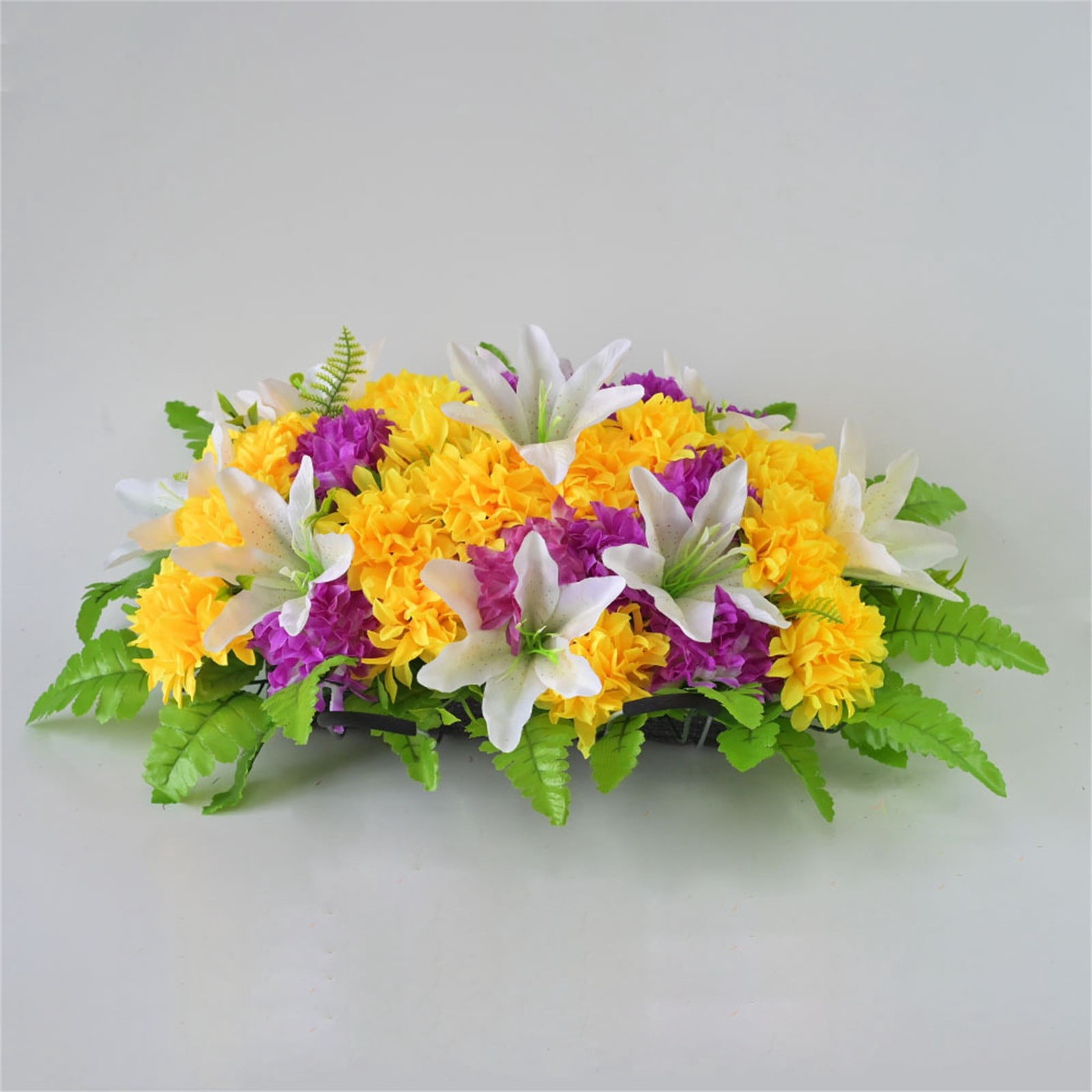 Headstone Flower Saddle, Large Artificial Cemetery Blooms, Grave Memorial Flowers, Lily Flower Chrysanthemum Mix, Outdoor Tombstone Decor, Grave Floral Saddle, Realistic Faux Arrangement