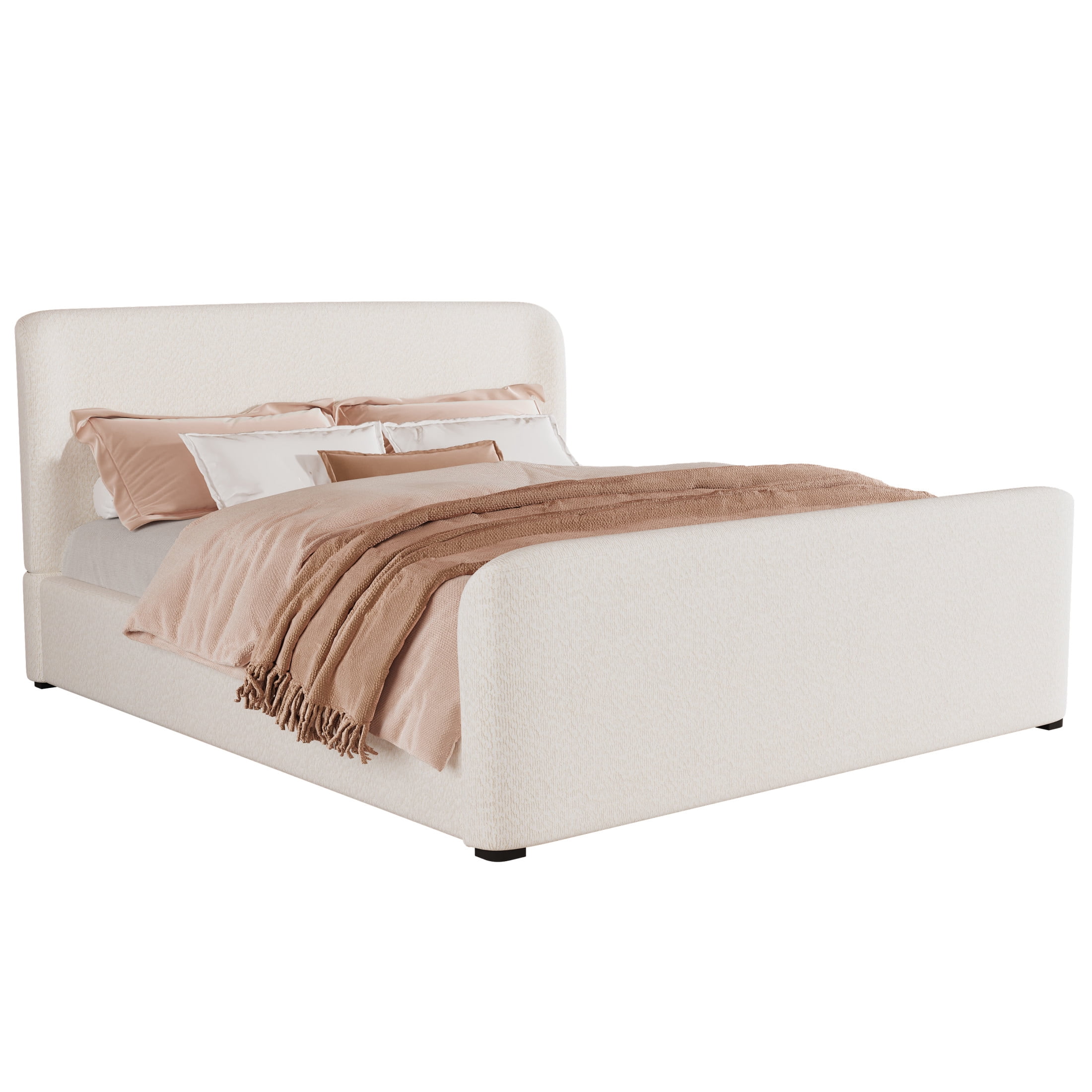 Christopher Knight Home Queen Upholstered Bed Frame with Boucle Fabric, Thick Headboard, White