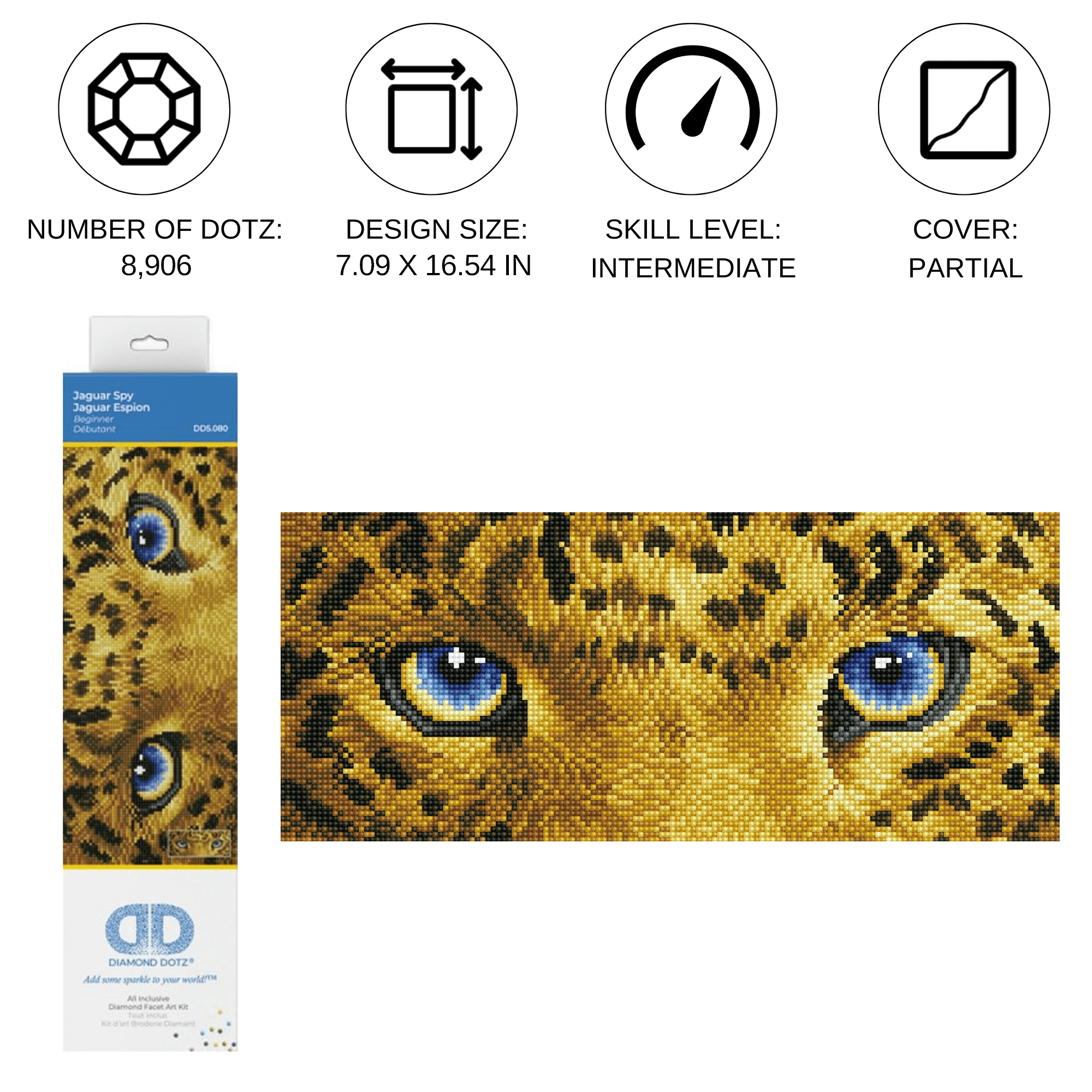 Diamond Dotz Jaguar Spy Eyes Diamond Painting Kits for Adults - Diamond Art Kits a Relaxing Creative Craft Kit with Dotz Gems 7.1"x16.5"