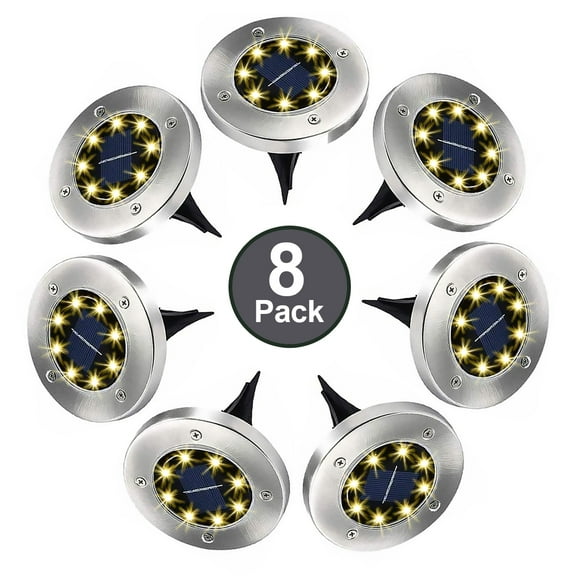 GLUAAE Solar Ground Lights - 8 LED Solar Garden Lights Outdoor，Disk Lights Waterproof In-Ground Outdoor Landscape Lighting - Warm White
