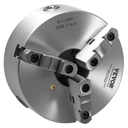 3-Jaw Lathe Chuck 8 Inch (200 mm) Self-Centering Chuck with 2 1/4 in-8 Threaded Backing Plate 0.16-7.87 in (4-200 mm) Clamping Range with T-wrench Screws HT300 Material for Wood Metal Lathe