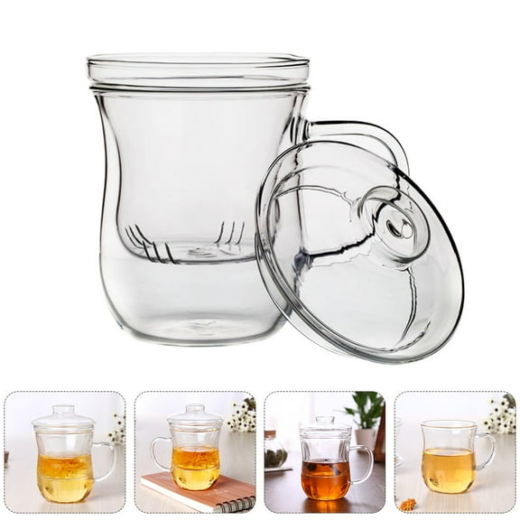 Squalise 1pc Glass Tea Cup Household Filtering Tea Cup Glass Tea Infuser with Lid