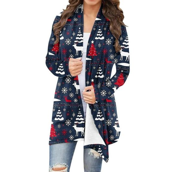 purcolt Women's Plus Size Ugly Christmas Sweater Long Sleeve Xmas Graphic Open Front Kimono Cardigans Soft Funny Xmas Knitted Coat Outwear