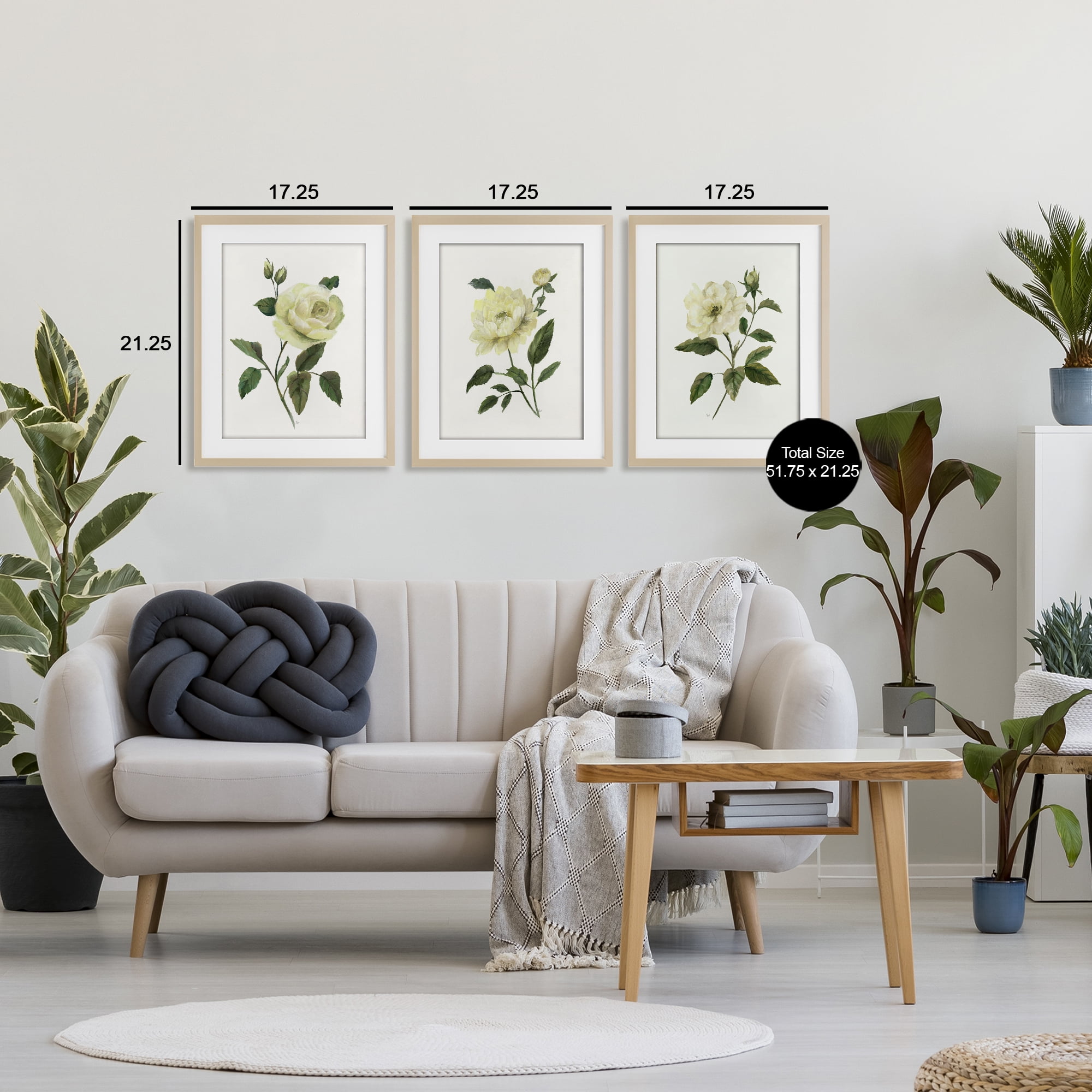 Stupell Industries Ivory Budding Garden Flowers 3 Piece Birch Framed Print Under Glass Set, design by Nan
