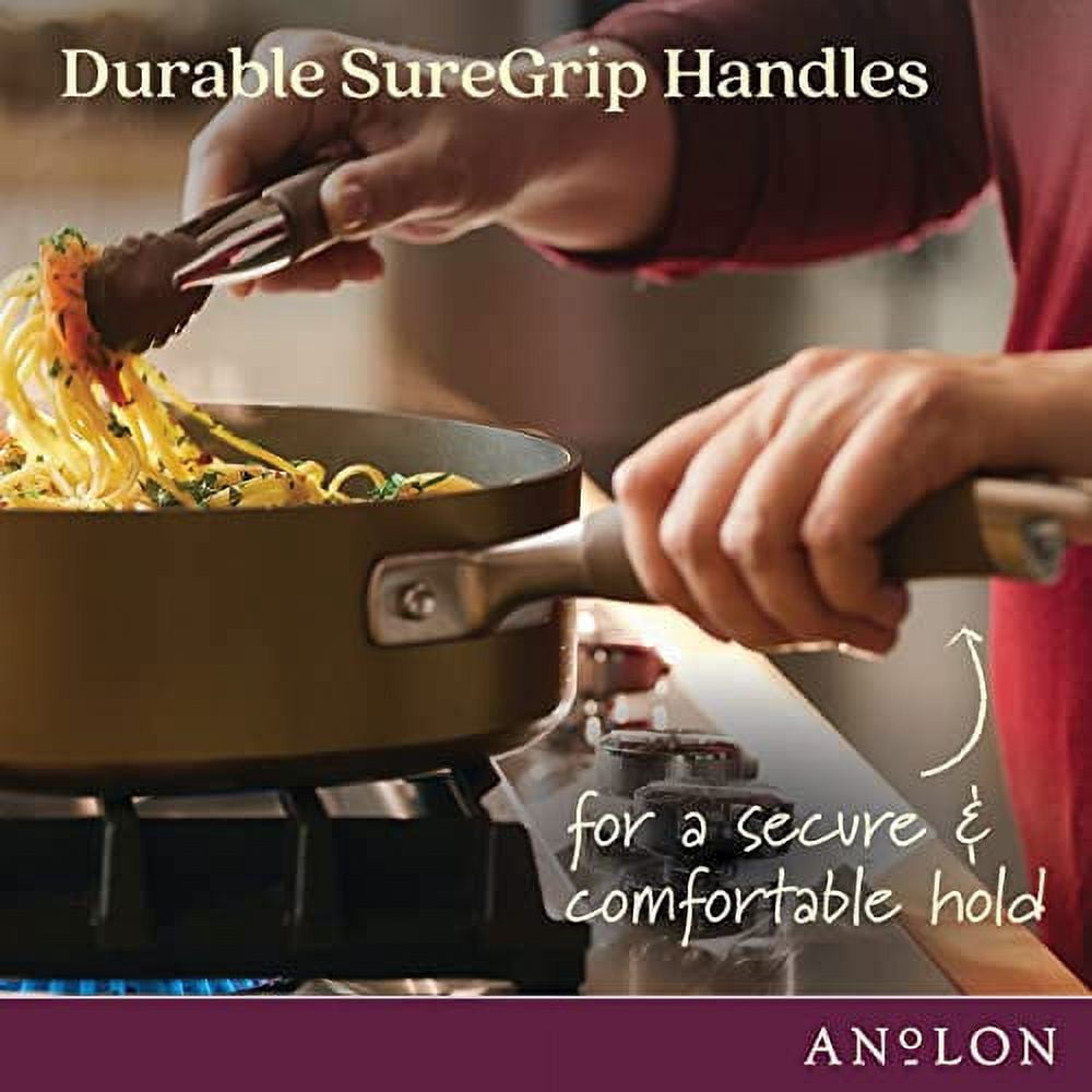 Anolon Advanced Hard-Anodized Non-stick 4-Quart Covered Square Saute with Helper Handle, Bronze